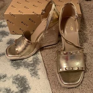 Brand new in box gold wedge sandals